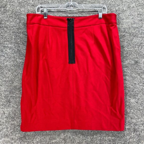 Cache Skirt Women 14 Red A-Line Midi Zipper Mid Rise Lined Rayon Casual Solid - Picture 2 of 8